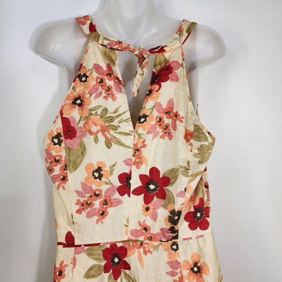 Ann Taylor LOFT Womens Dress Size 12 Fit and Flare Cotton Floral Halter V Neck - Picture 6 of 10